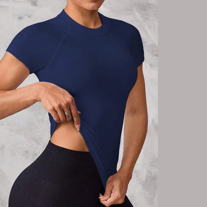Women's Short-Sleeve Sports Top with Breathable, Quick-Drying Fabric