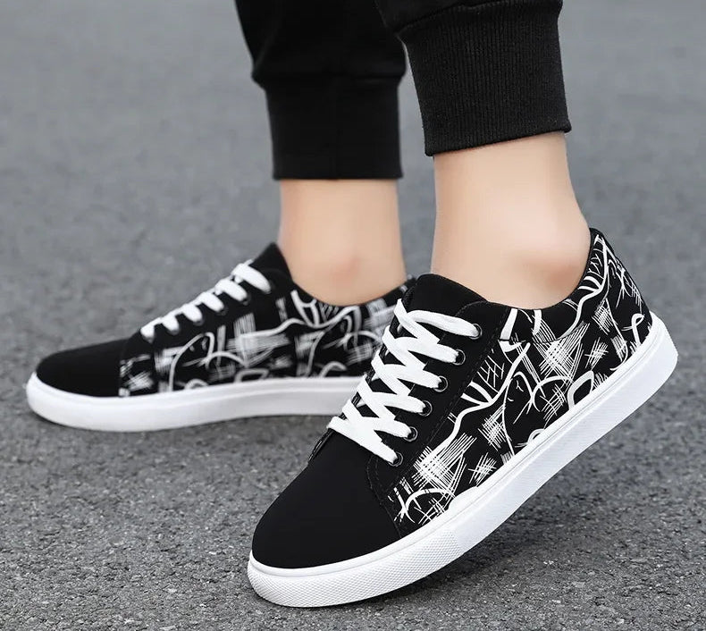 Men's Graffiti-Print Vulcanized Canvas Sneakers