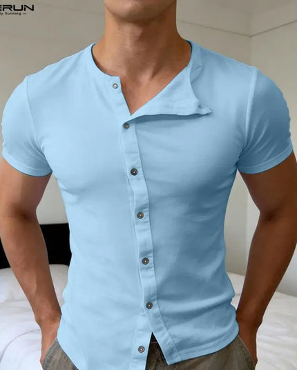 INCERUN Men's Irregular Short Sleeve Button-Down Casual Shirt