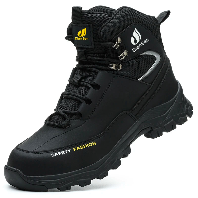Waterproof Safety Work Shoes for Men - Steel Toe Leather Work Boots with Slip-Resistant Sole