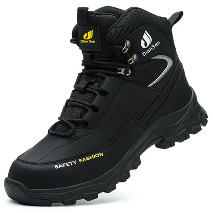 Waterproof Safety Work Shoes for Men - Steel Toe Leather Work Boots with Slip-Resistant Sole