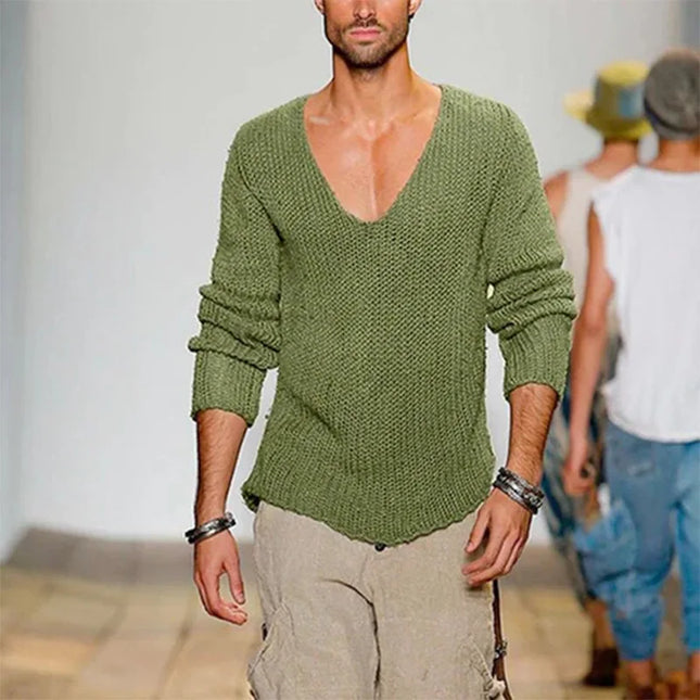 Men's Long Sleeve V-Neck Loose Knit Sweater