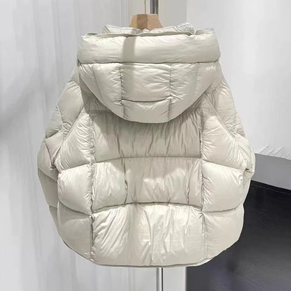 Women's Hooded Puffer Jacket - Lightweight Korean Style Cotton-Padded Coat with Zipper