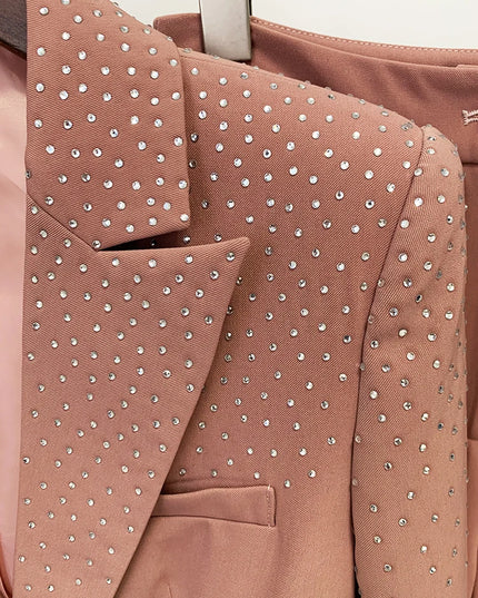 Women's Elegant Two-Piece Beaded Blazer and Pants Set with  Diamond Detailing