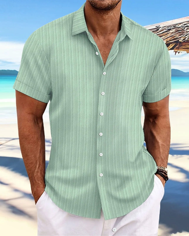 Men's Vertical Jacquard Short Sleeve Button-Down Shirt