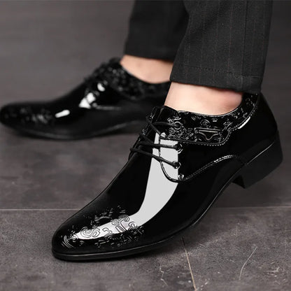 Men's Formal Black Brogue Lace-Up Dress Shoes in PU Leather