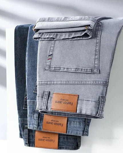 Straight Stretch Denim Men's High-Waist Jeans - Various Colors