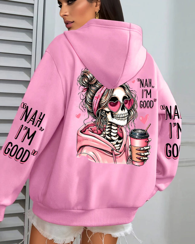 Women's "Expensive Talks Back" Printed Hoodie Sweater - Loose Fit