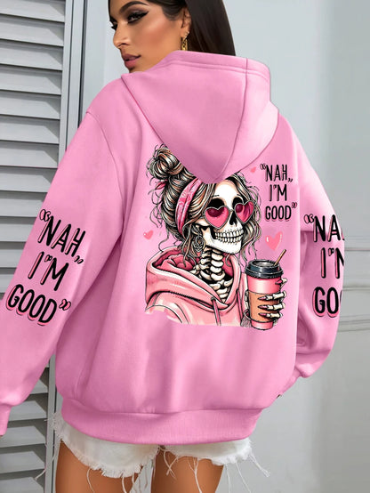Women's "Expensive Talks Back" Printed Hoodie Sweater - Loose Fit