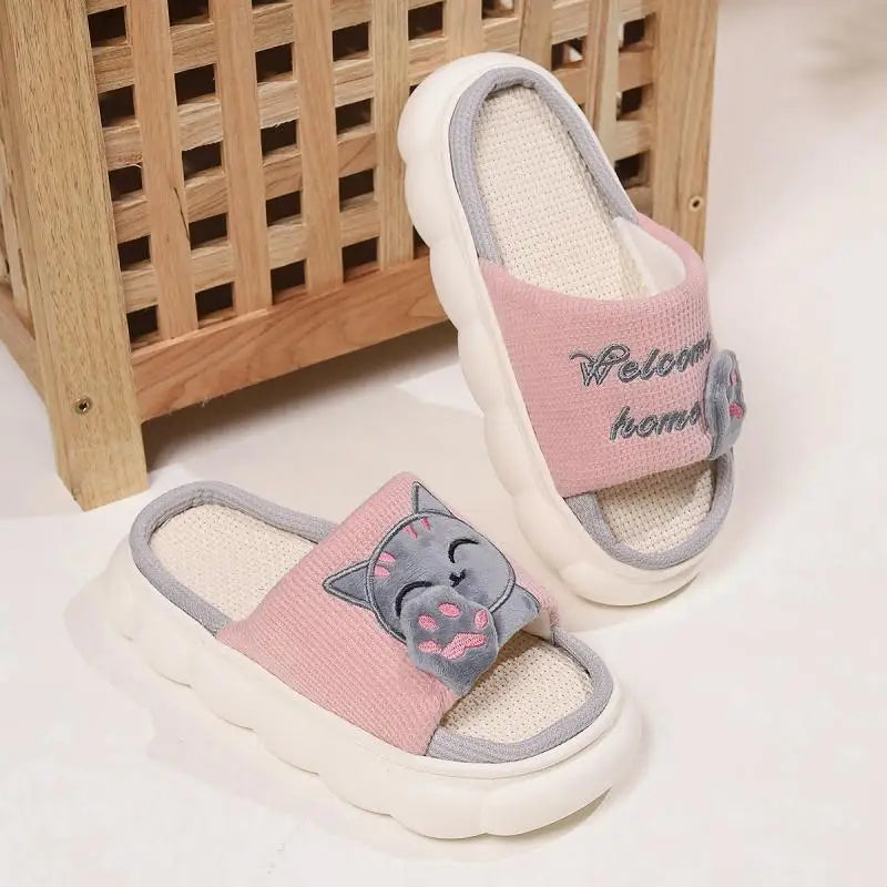 Casual Women's Slippers with Cartoon Cat Design