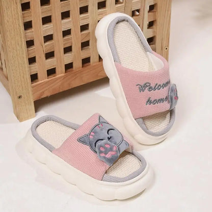 Casual Women's Slippers with Cartoon Cat Design