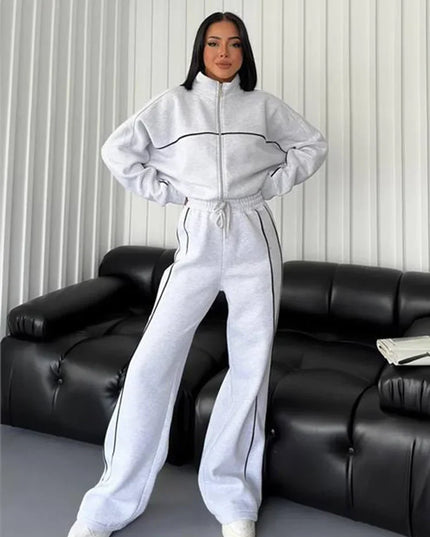Women's Two-Piece Striped Zipper Jacket and Pants Set