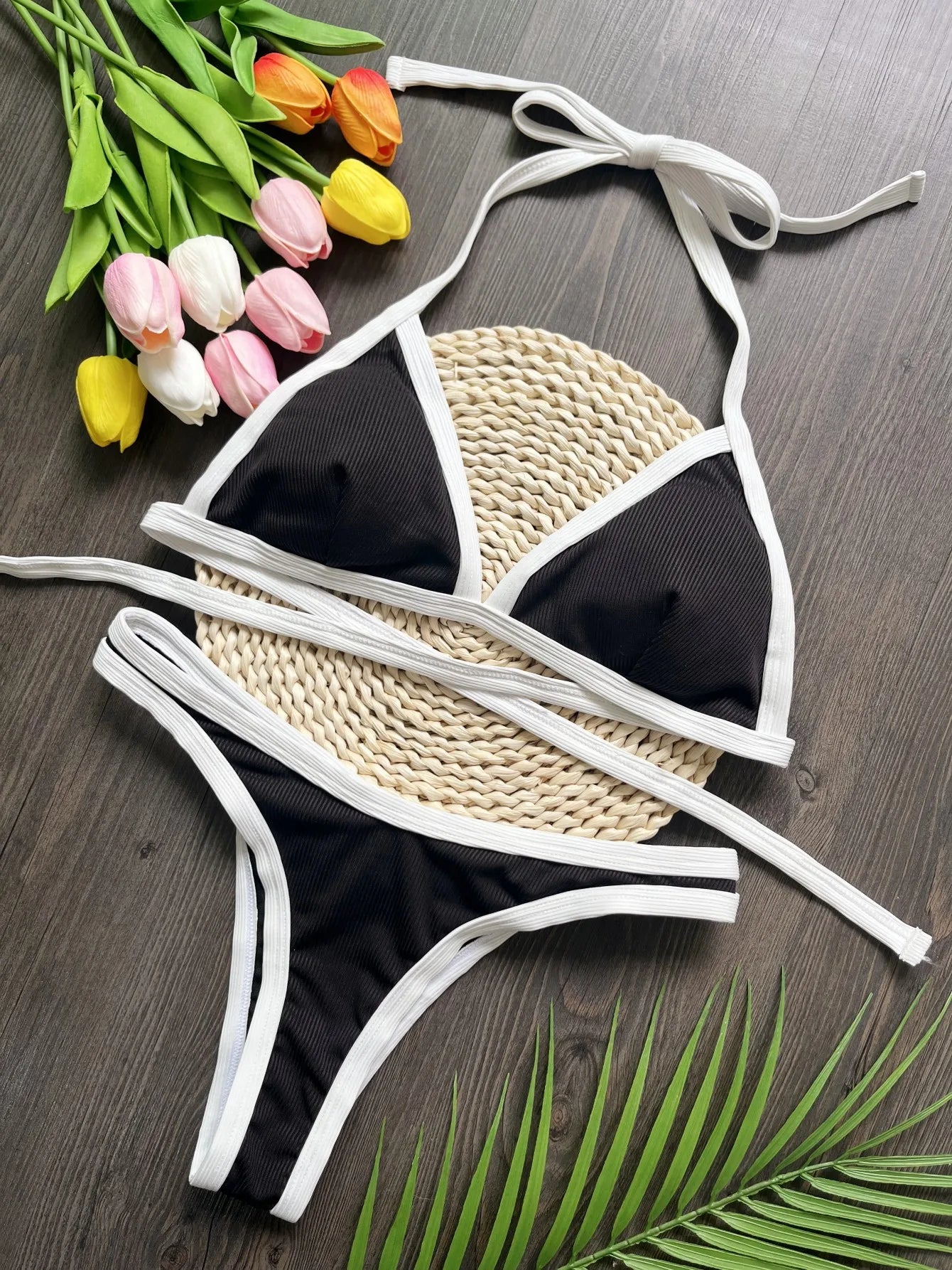 Two-Piece Triangle Thong Bikini Set for Women