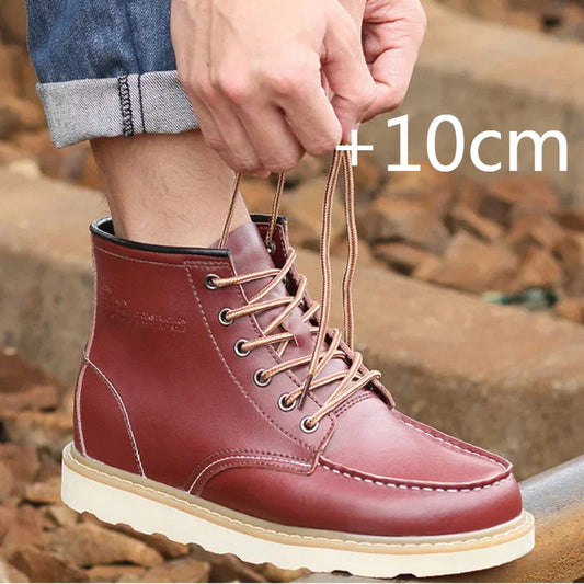 Men’s Height-Increasing Boots - Comfortable Faux Leather Mens Shoes for Enhanced Height & Style