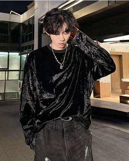 Men's Vintage Velvet Long Sleeve Crew Neck Sweater