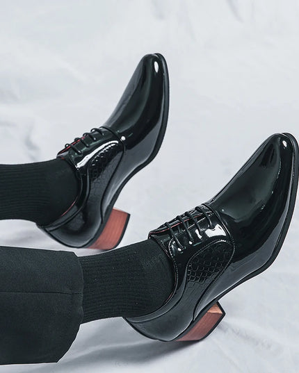 Luxury Black Leather Men's High Heel Shoe