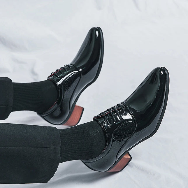 Luxury Black Leather Men's High Heel Shoe