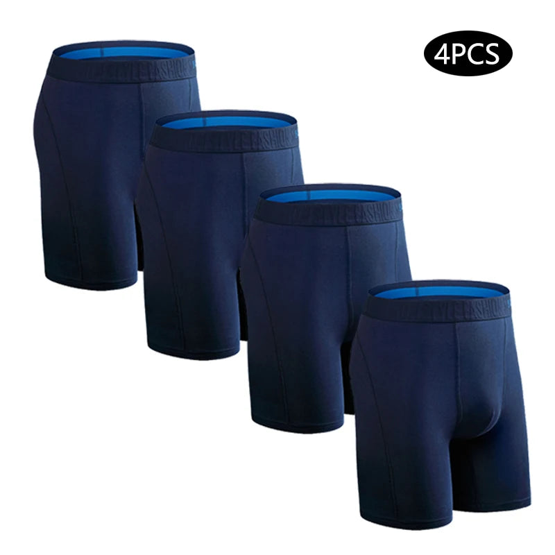 Men's Cotton Long Boxers – Set of 4 Trunks, Comfortable & Breathable Underwear