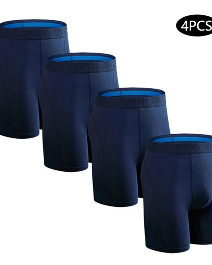 Men's Cotton Long Boxers – Set of 4 Trunks, Comfortable & Breathable Underwear