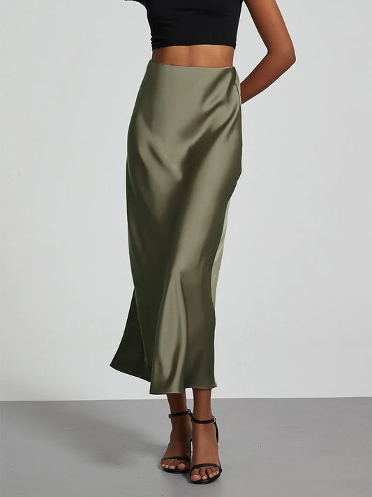 Women's Satin High-Waist Long Skirt - Elegant & Stylish Women's Maxi Skirt