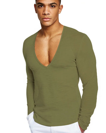 Mens Deep V-Neck  Long Sleeve Sweater