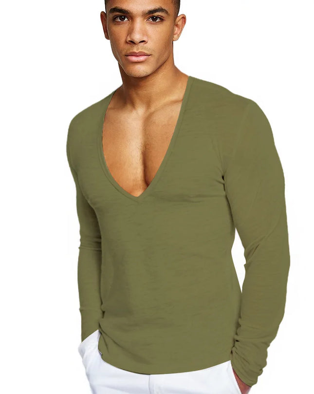 Mens Deep V-Neck  Long Sleeve Sweater