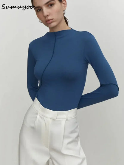 Sumuyoo Women's Splice Slim Fit Turtleneck Sweater