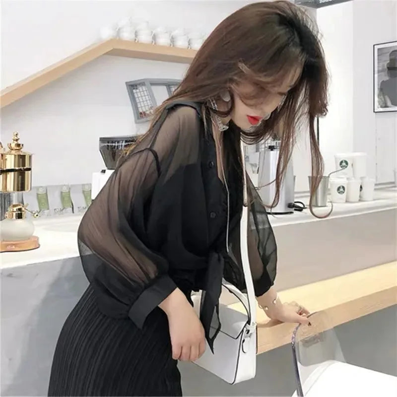 Women’s Casual Loose Tied Waist Half-Sleeve Blouse