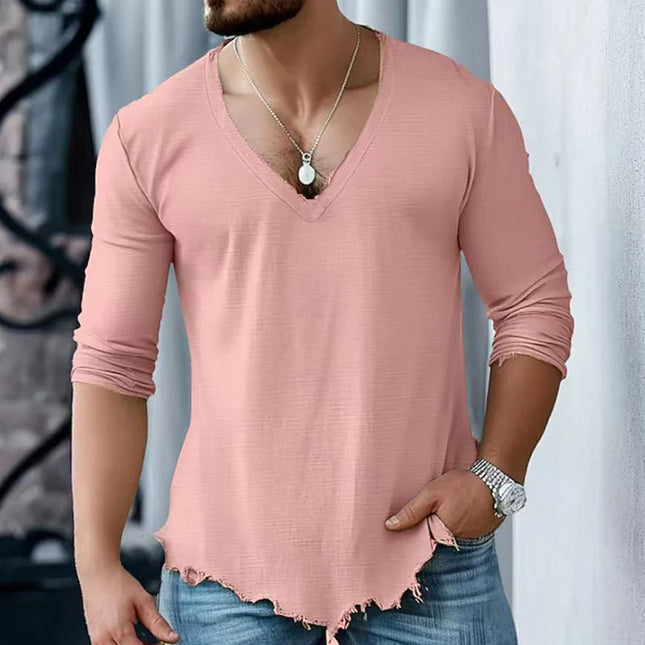 Vintage Ripped Long Sleeve V-Neck Men's Sweater