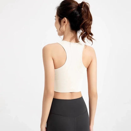 Women's Vest with Front Zipper and Built-In Fixed Cups