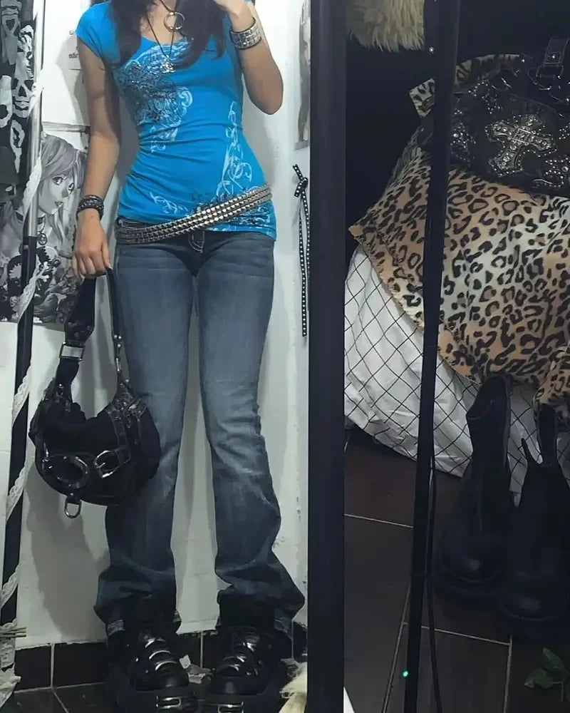 Stylish Women's High-Waisted Embroidered Jeans - Trendy & Comfortable Fit