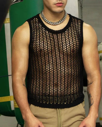 Men's Crochet Mesh Knit Vest