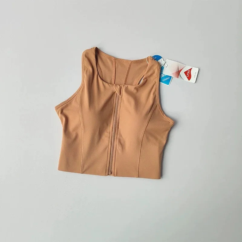 Women's Vest with Front Zipper and Built-In Fixed Cups