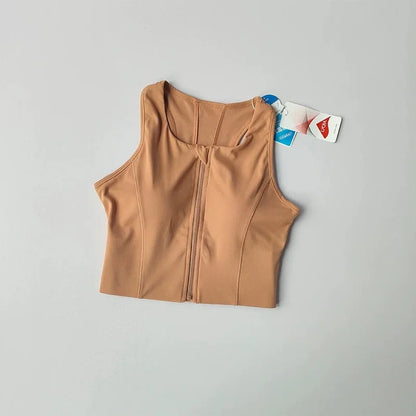 Women's Vest with Front Zipper and Built-In Fixed Cups