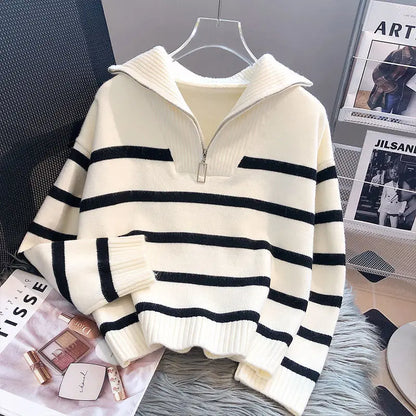 Women's Zippered Stripe Underlay Sweater