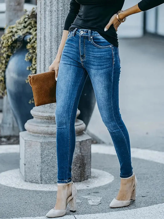 High Waist Vintage Skinny Jeans for Women - Stretchy Long Denim Pencil Fit