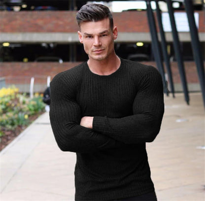 Men's Slim Fit Knitted Sweater - Breathable, Casual, Elastic, Stretch Fabric