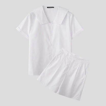 Incerun Men's Two-Piece Striped Short Sleeve Shirt and Shorts Set