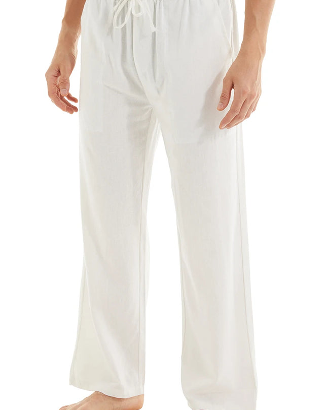 Men's Casual Linen Cotton  Pants Breathable Loos Elastic Waist