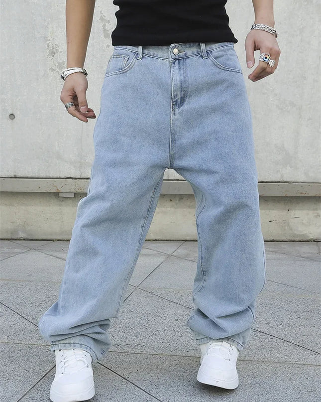 Men's Oversized Baggy Jeans - Loose Fit Straight Wide Leg Denim Pants
