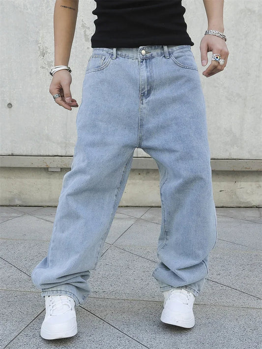 Men's Oversized Baggy Jeans - Loose Fit Straight Wide Leg Denim Pants