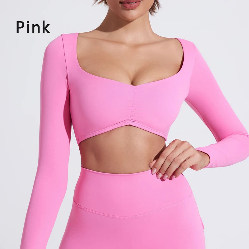 Women's Long-Sleeved Nylon Crop Top