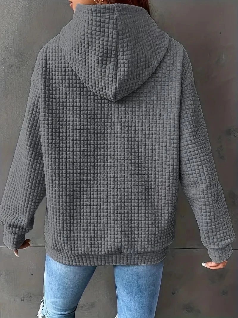 Women's Waffle Knit Hoodie Sweater - Loose Fit & Cozy Casual Sweatshirt