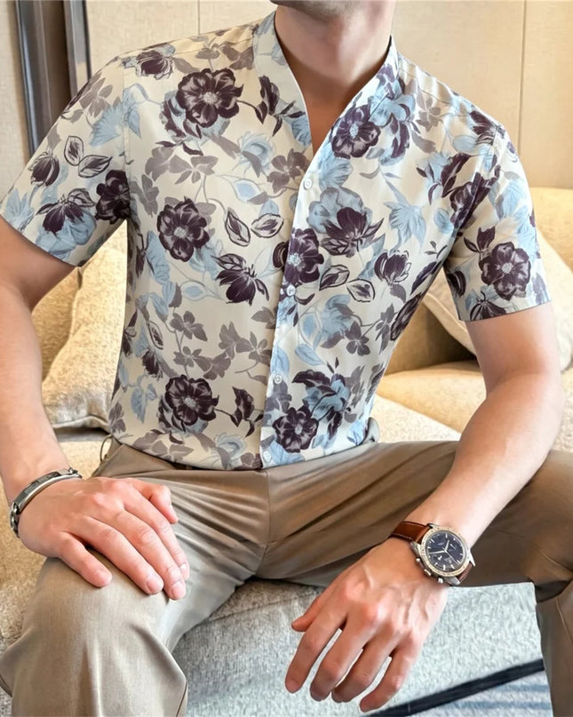 Vintage Men's Shirt with Flower Pattern and Floral Design