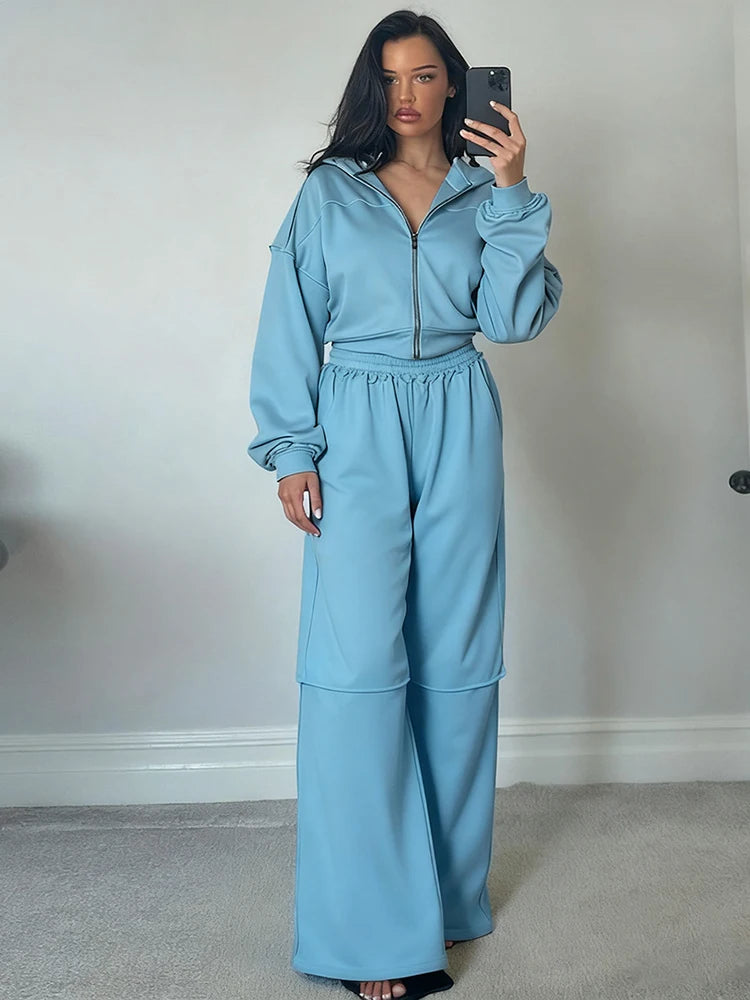 WeirdPuss Women's Zipper Hoodie and Drawstring Tracksuit Set - Stylish 2-Piece Activewear Outfit