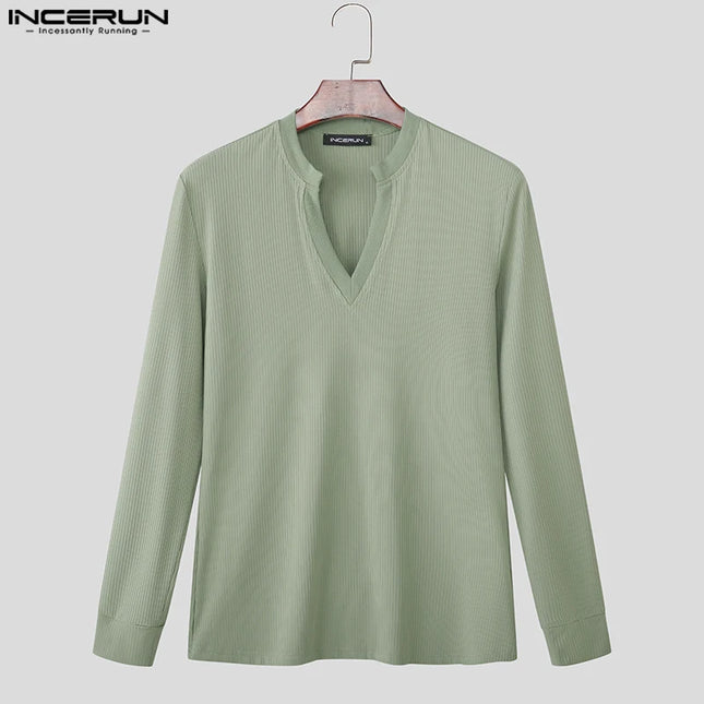 Incerun Men’s V-Neck Long Sleeve Knit Sweater – Stylish Warmth, Casual & Classic Fit