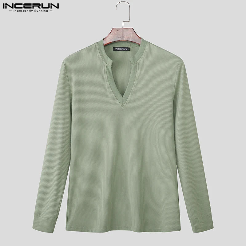 Incerun Men’s V-Neck Long Sleeve Knit Sweater – Stylish Warmth, Casual & Classic Fit