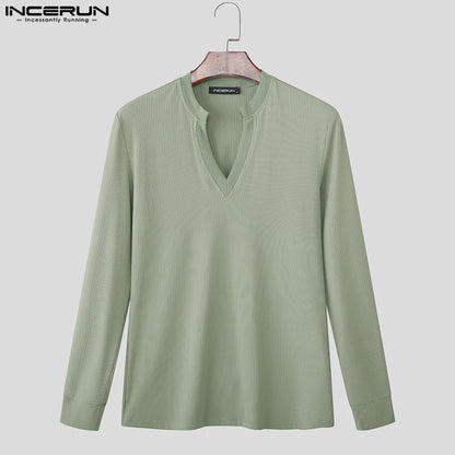 Incerun Men’s V-Neck Long Sleeve Knit Sweater – Stylish Warmth, Casual & Classic Fit