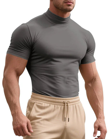 Men's Quick-Dry Half High Collar Short Sleeve Breathable Slim T-Shirt