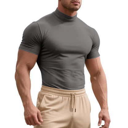 Men's Quick-Dry Half High Collar Short Sleeve Breathable Slim T-Shirt